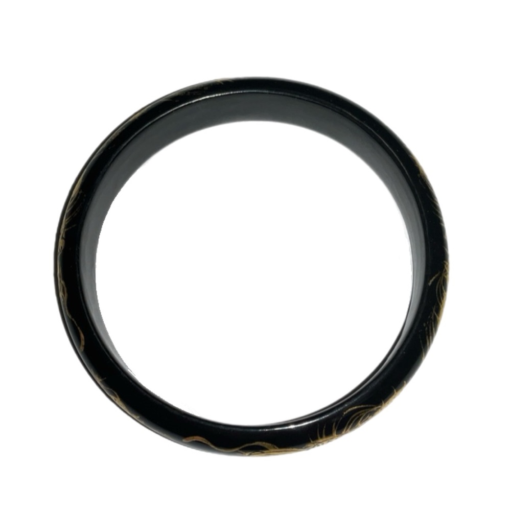 Black Lacquer Bangle Bracelet with Gold Dragon Design - Picture 7 of 8